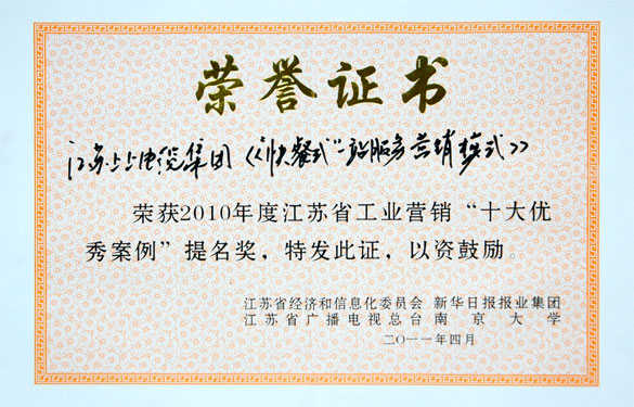 GA黄金甲集团获评江苏省工业营销“十大优异案例”提名奖