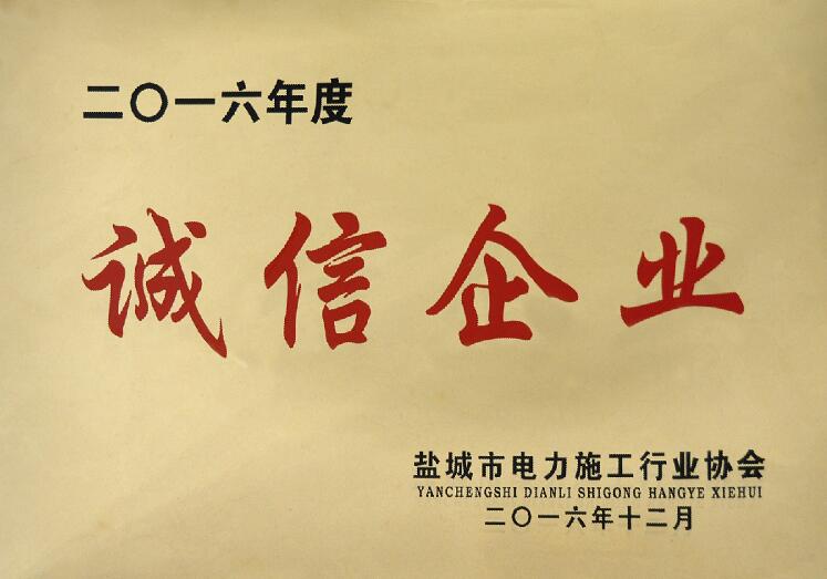 GA黄金甲电缆被盐都会电力施工行业协会评为“诚信企业”