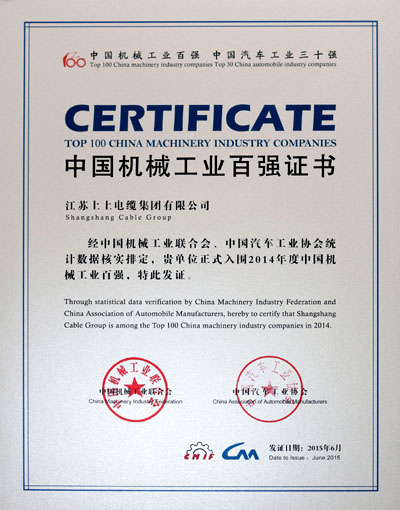 GA黄金甲电缆一连11年入选“中国机械工业百强企业”