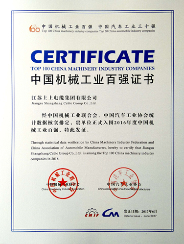 GA黄金甲电缆一连13年入选“中国机械工业百强企业”